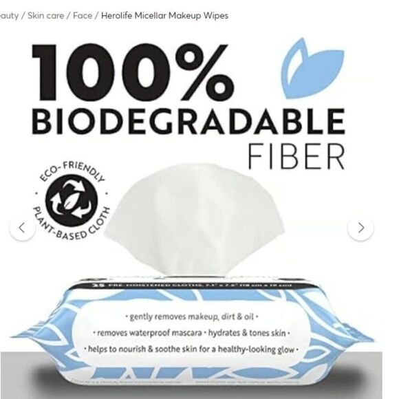New! HEROLIFE Micellar Cleansing Facial Cloths, Plant-Based, Biodegradable Vegan - Picture 2 of 2